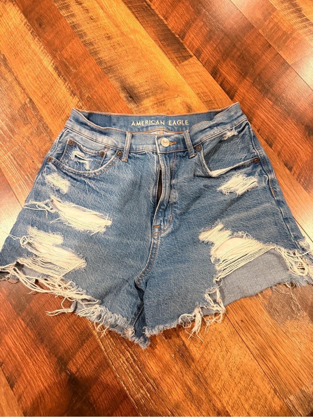 American Eagle Outfitters Light Blue Distressed High-Rise Jean Shorts